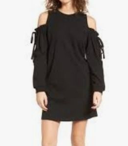 BLVD Black Cold Shoulders Sweatshirt Ruffle Dress